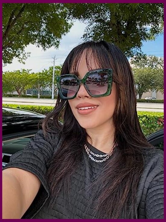 Oversized Square Cat Eye Sunglasses with Pearl Inlay, UV400 Protection